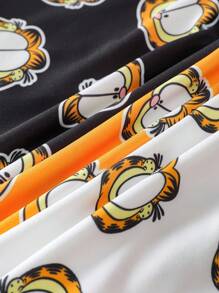 GARFIELD | SHEIN 3pcs Men's Black & White & Yellow Comfortable Contrast Cartoon Cat Face Print Trunk, Basic Casual Boxer Brief, Men Boxers Pack - Black and White - View 8