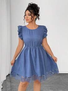 Auvina 春夏大码女式休闲连衣裙，适合派对、聚会、郊游、中式风格、节日风格，适合圣帕特里克节、复活节、情人节、圣诞节、感恩节，宽松版型，舒适，时尚春夏、独立日服装 - 藍色 - 查看 3