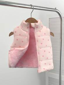 SHEIN Playful Pals 女婴心形印花拉链立领背心冬季夹克