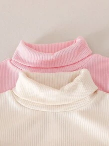 SHEIN 2 pezzi Set di body a collo alto a maniche lunghe di colore unito per bambina, adatto per primavera/autunno - Multicolore - Visualizzare 5