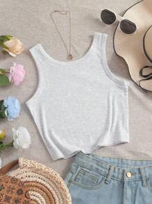 INAWLY 女式辣椒刺绣圆领背心 - 灰色 - 查看 2