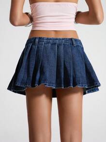 Jeanoix Women High Waisted Pleated Short Casual Denim Skirt
