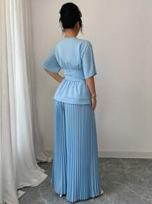 Elenzga Women Two Pieces Outfits For Daily Wear - Blue - View 3