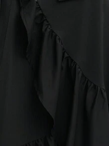 Nöista This Black Maxi Skirt Features An Asymmetrical Wrap Design With A Side Tie And Subtle Ruffle Hem, Blending Vintage Elegance With Y2K Streetwear Vibes, Perfect For Fall And Winter Women's Fashion.