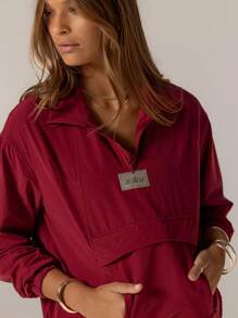 Aralina 休闲服四分之一拉链长袖防水夹克，适合冬季和夏季运动服和机场女性 - 酒紅色 - 查看 6