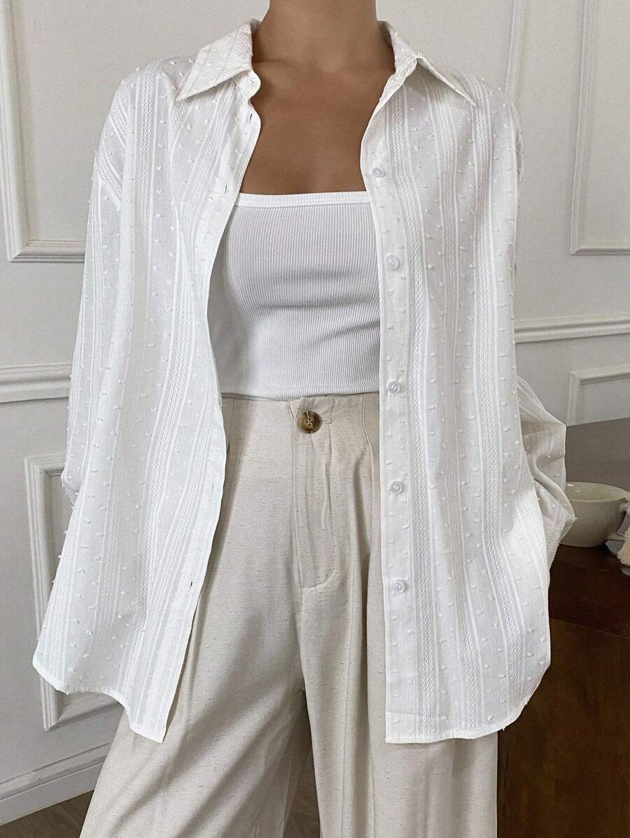 Livesso 女式蕾丝圆点长袖衬衫，夏季 - 米色 - 查看 1