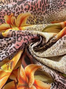 Soleia Blus Wanita Motif Leopard Cokelat dan Bunga, Atasan Lengan Panjang Model Lonceng Gaya Boho untuk Liburan, Atasan Pas Badan Berkerut Motif Bunga Lili untuk Musim Gugur, Gaya Liburan - Coklat - View 7