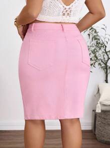 EMERY ROSE 夏季大码水洗休闲牛仔迷你裙 - 粉色 - 查看 2