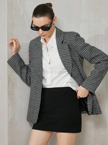 Aveloria Modichic Blazer casual de negocios con solapa de pata de gallo y bloques de color para mujer - Gris Oscuro - Ver 5