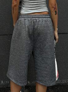 DAZY Women's Casual Loose Drawstring Waist Wide Leg Shorts Sweater Shorts - Grey - View 2