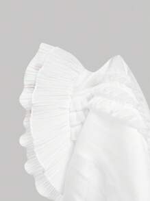 SHEIN MOD Elegant Ruffled Pleated Sleeveless White Blouse For Women - White - View 6