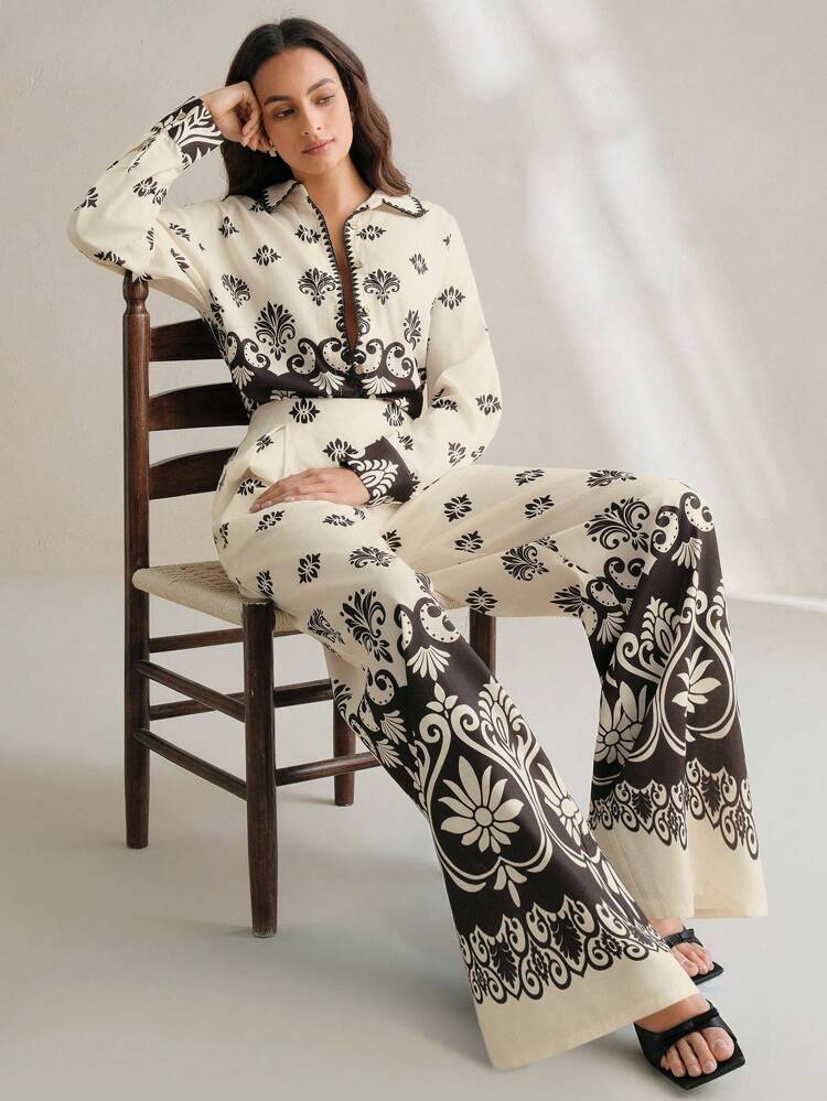 Vintage Niche Black Asymmetric Print High Waist Loose Wide-Leg Pants