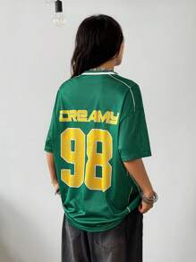 Coolane 女士春夏节日复古街头运动服迷彩数字印花棒球球衣 T 恤