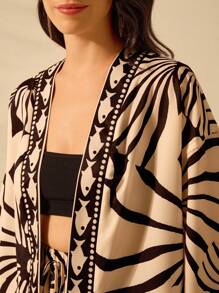 CAJUNI 女士波西米亚风印花、假日休闲夏季热带海滩灯笼袖短款和服罩衫 - 彩色 - 查看 8