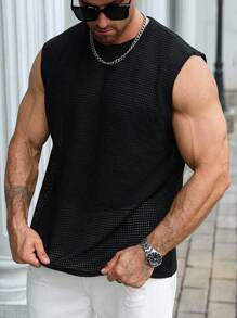 Manfinity Homme Plus Size Men's Summer Casual Solid Color Tank Top - Black - View 4