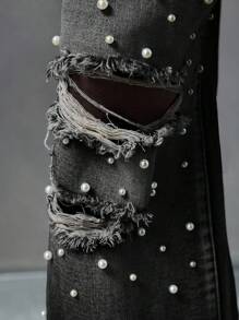 NEON BLANC Men's Street Fashion Loose Straight Leg Long Denim Jeans - Black - View 6