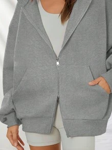 WESTFADE Áo hoodie dài tay có khóa kéo cỡ lớn mùa hè bằng vải nỉ - Xám - Xem 2