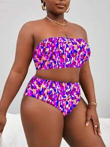 Slaydiva Bộ đồ bơi bikini tam giác in họa tiết khối nhiều màu cỡ lớn cho nữ, thời trang đơn giản cho kỳ nghỉ bãi biển - Nhiều màu - Xem 4