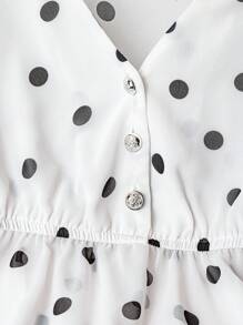 GlowEve 女式波尔卡圆点荷叶边盖袖收腰休闲优雅雪纺衬衫，适合夏季 - 白色 - 查看 4