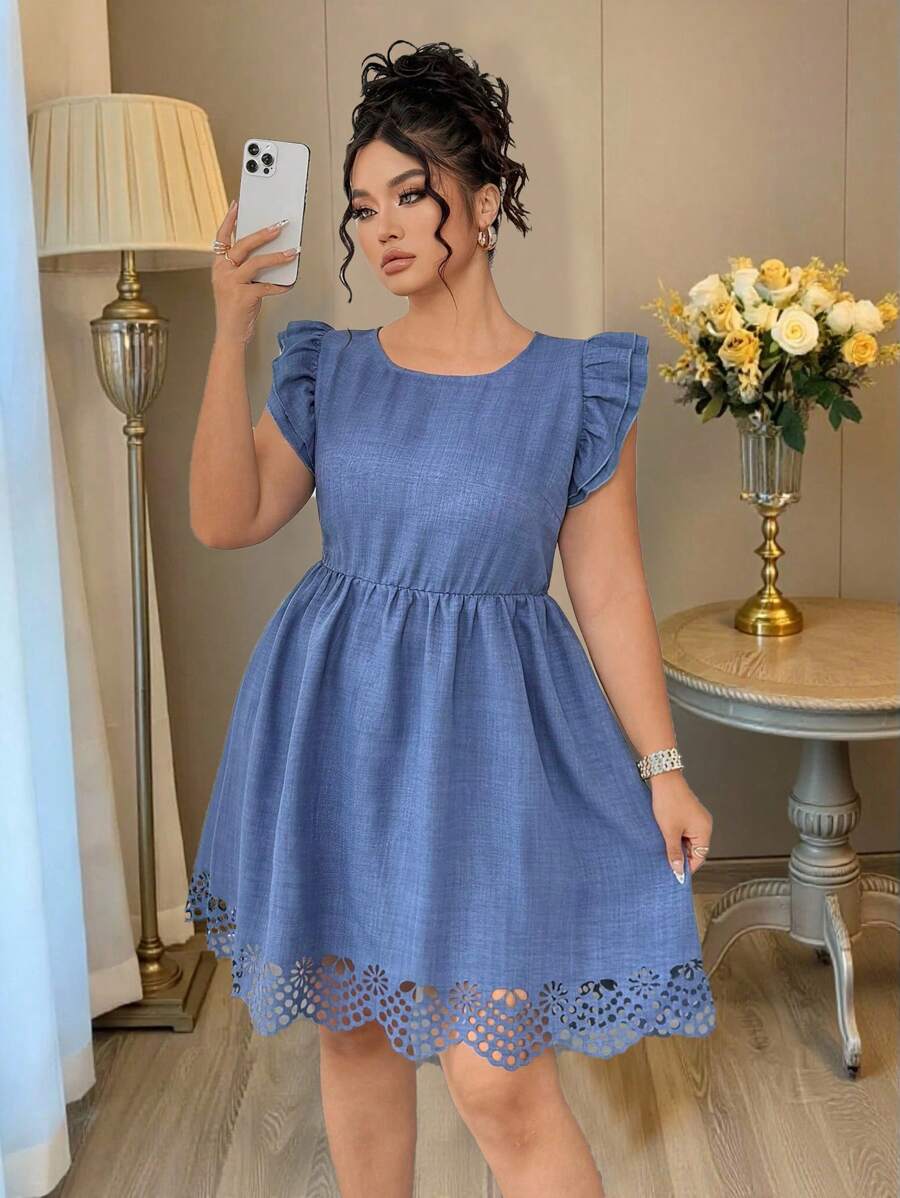 Auvina 春夏大码女式休闲连衣裙，适合派对、聚会、郊游、中式风格、节日风格，适合圣帕特里克节、复活节、情人节、圣诞节、感恩节，宽松版型，舒适，时尚春夏、独立日服装 - 藍色 - 查看 1