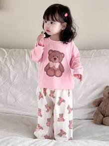 DAZY Toddler Girls' Casual Allover Print Short Sleeve T-Shirt + Full Print Long Pants Homewear Set