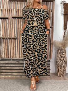 SHEIN LUNE 2025 New Plus Size High Waist Leopard Print Dress, Summer Slimming Design For Women - Multicolor - View 3