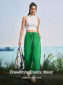 In My Nature Women's Green Elastic Waist Drawstring Summer Outdoor Sports Pants With Pockets,Women's Fall & Winter Outdoor Pants