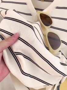 Franclia Women's Casual Striped Print V-Neck Short Sleeve T-Shirt, Summer