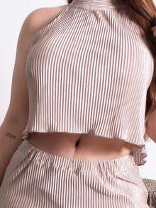 Lupita Cardoza Conjunto De 2 Piezas De Chaleco Con Cuello Levantado De Tela Plisada Lisa + Falda De Sirena Caqui Para Mujer