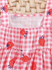 Cozy Pixies Cute Pink And White Striped Baby Girl Dress,Strawberry Pattern Decorated Ruffle Strap Bow Decor,Summer Picnic Holiday Casual Outing Chill Vacation - Multicolor - View 7