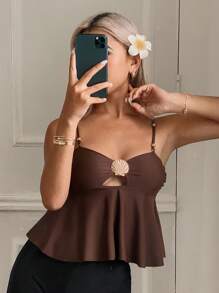 DAZY 1pc Women's Coffee Color Marine Style Blouse,Babydoll Top Going Out Tops Vacation Tube Top - Coffee Brown - View 4
