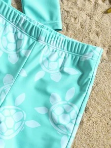 Young BoyTurtle 印花拼接短袖泳衣套装，酷炫风格