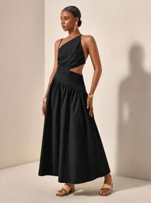 Zivah 新款不对称镂空交叉背带无袖连衣裙，休闲度假风格，春夏 - 黑色 - 查看 5