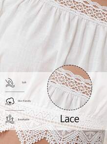 LanaWest Women's Casual Short Square Neck Puff Sleeve Bowknot Ruffle Patchwork Crop Top - White - View 7