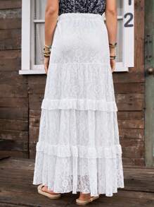 LanaWest Women's Casual Layered Lace Trim Mesh Patchwork Skirt Fall Cloth For Women - White - View 2