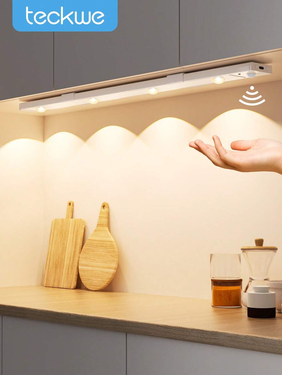 Teckwe 20CM/30CM/40CM/50CM 橱柜下照明,可充电电池供电 LED 夜灯,室内运动传感器灯,3 种模式壁橱灯,适用于厨房、楼梯、走廊、房间装饰的无线台下灯,白色 - 白色 - 查看 1