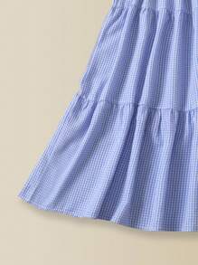 Rusticease 女士度假休闲格子镂空领长裙 - 藍白色 - 查看 5