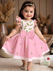 花卉、波西米亚风印花、可爱蝴蝶图案长袖女婴连衣裙，秋冬时尚，适合家庭聚会 - 彩色 - 查看 1