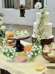 SHEIN 10 szt./2 szt. - Złote metalowe girlandy na środku stołu z drewnianym stojakiem - Eleganckie dekoracje w kształcie koła DIY na wesela, imprezy i urodziny - Ręcznie robione sztuczne róże i zieleń, nie wymaga zasilania, dekoracje urodzinowe | Dekoracyjne ozdoby na środku stołu | Ręcznie robiony projekt, dekoracje ślubne