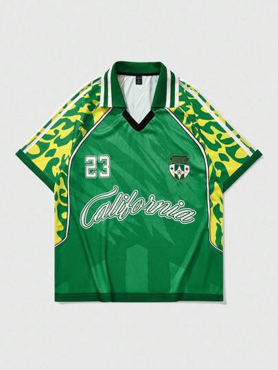 Prep Men's Street Style Camouflage Jersey English Graphic Print Polo Shirt, Short Sleeve