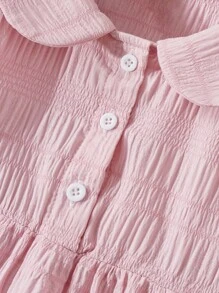 Blossori 女宝宝法式优雅翻领泡泡袖纽扣连衣裙 - 粉色 - 查看 3