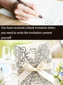 20 件婚礼请柬，DIY 镂空玫瑰形金色闪光婚礼请柬，附信封和回复卡，预扎缎带，适用于结婚周年纪念、新娘送礼会、订婚派对、宴会、夏季生日礼物、海滩返校学校用品、房间装饰 - 銀色 - 查看 8