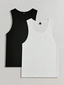 Manfinity VCAY paquete de 2 camisetas sin mangas de punto casual de unicolor, para hombres, para amigos