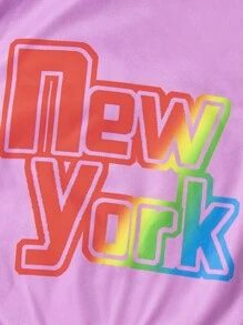 SHEIN Little Girls' Sweet And Cool Rainbow-colored Letter Printed Fleece Hoodie Set - Violet Purple - View 7