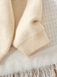 Blossori 男童法式优雅卡其色条纹圆领纽扣前开衫 - 彩色 - 查看 4