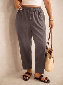 Elaquor 大码女式纯色松紧腰带口袋休闲七分裤