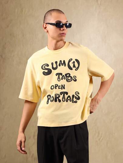 SUMWON Sum Won 男女款夏季休闲短袖怀旧复古图案印花溜冰风格街头时尚超大棉质 T 恤