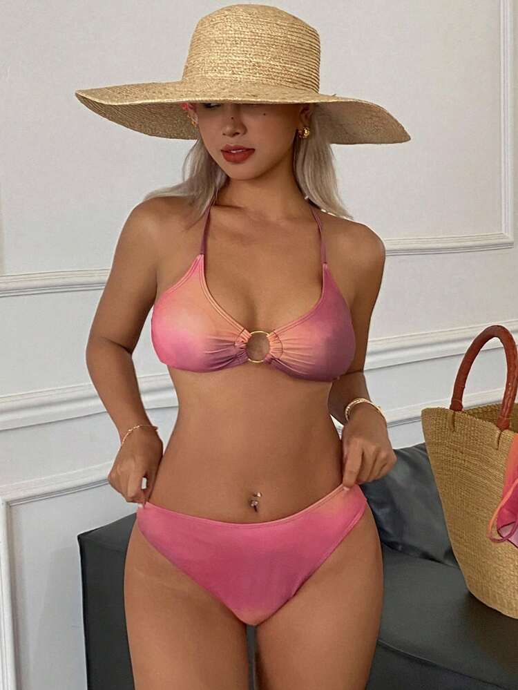 3pcs Set Tie Dye Printed Bikini Top, Swim Shorts And Skirt Festival Outfits Vacation Cruise Outfit For Women