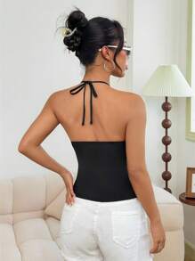 Áo ba lỗ hở lưng màu trơn mùa hè đa năng, thường ngày, dành cho nữ, đi chơi - màu đen - Xem 2