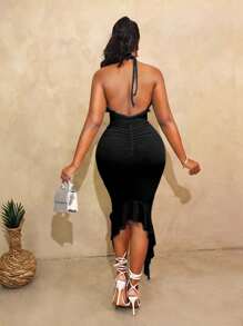 BamGleam Vestido de tirantes plisado y ajustado, de moda para el verano - Negro - Ver 2